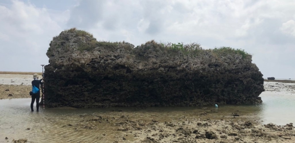 石垣島宮良湾の津波石(スケールは2m)